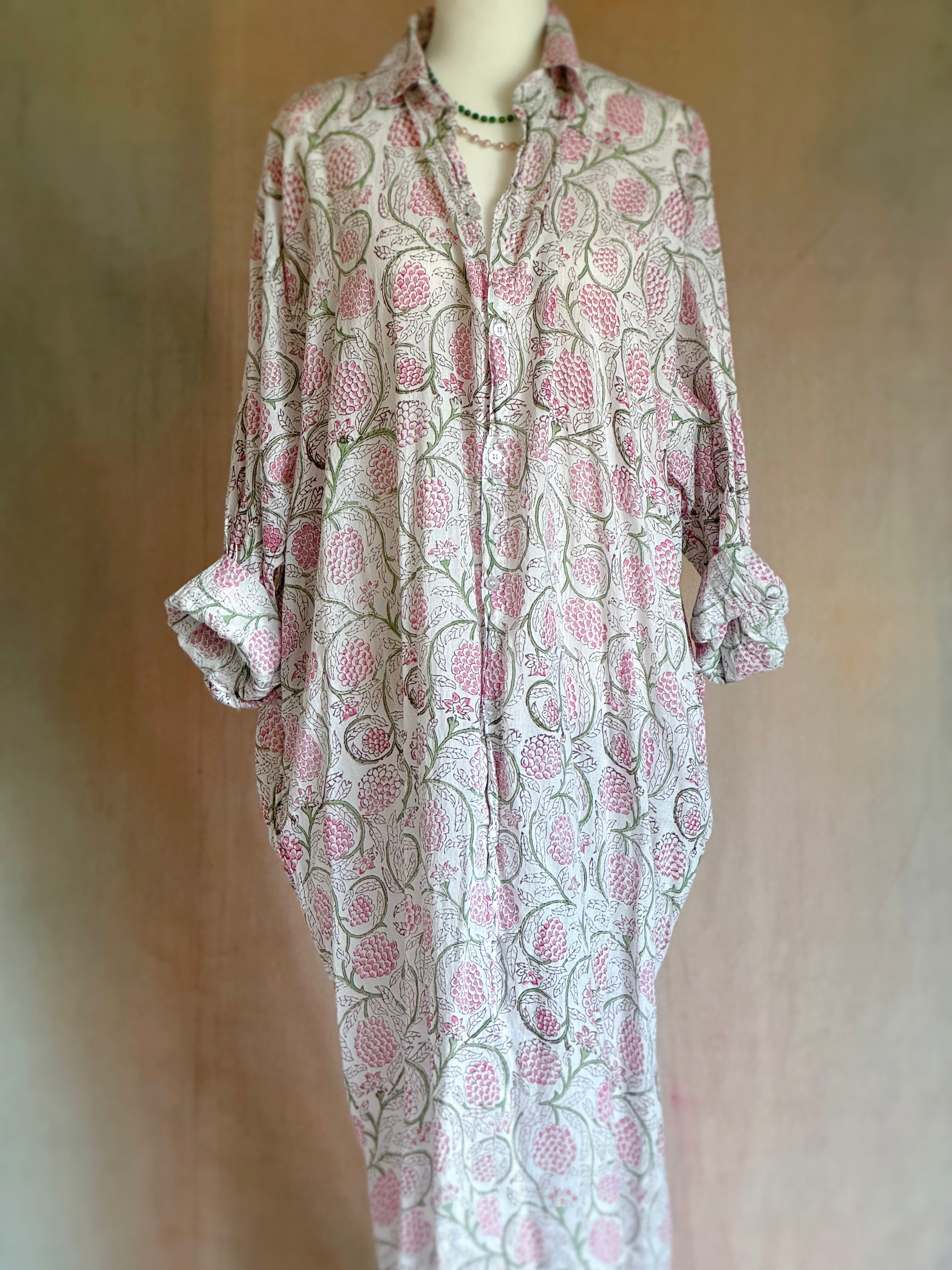 Maxi Shirt Dress - Berry Trellis